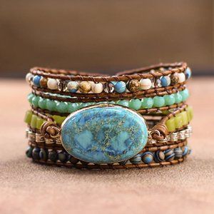 Natural Turquoise Amazonite Stone Crystal Jasper Gemstone Braided Bracelet